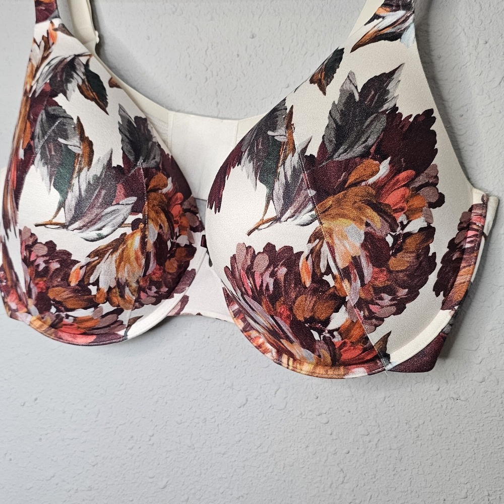 Cacique Intuition Full Coverage Underwire Bra Floral Print Cream Burgundy 44DDD‎